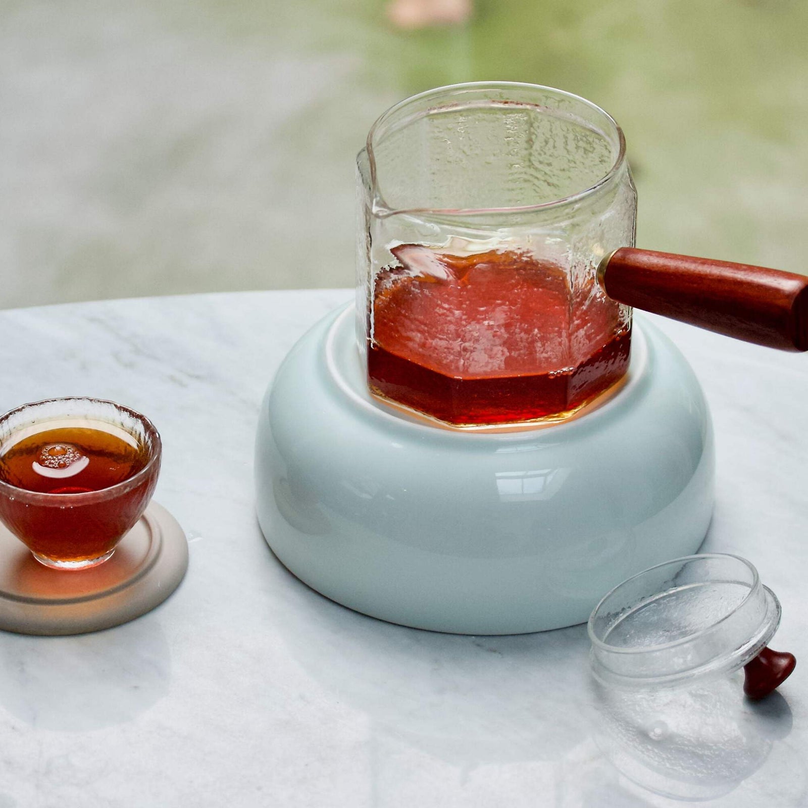 Theepot met glazen filter, glazen theepot zonder
