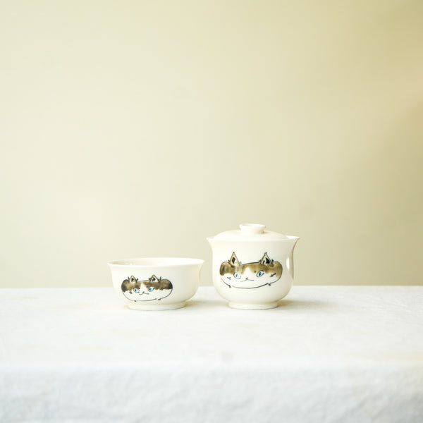 100 Cats Gaiwan & Tea Cup set Miso & Tofu 70ML