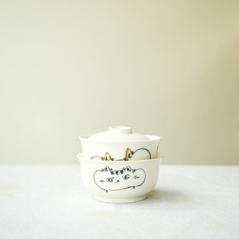 100 Cats Gaiwan & Tea Cup set Mochi & Scowlington 70ML