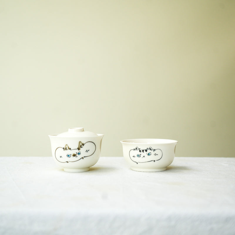 100 Cats Gaiwan & Tea Cup set Mochi & Scowlington 70ML