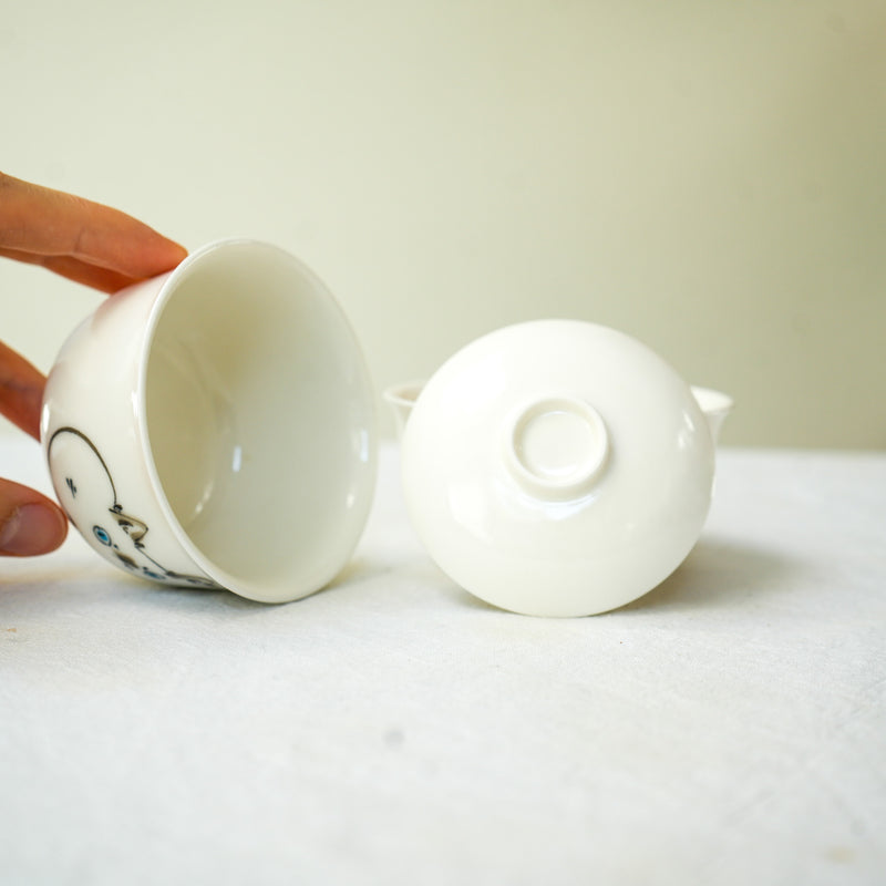 100 Cats Gaiwan & Tea Cup set Mochi & Scowlington 70ML