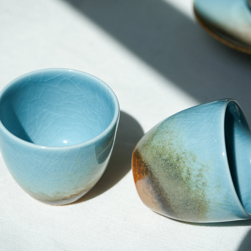 Watercolor 'Blue Earth' Tea cups 50ml  Teaware- Cha Moods