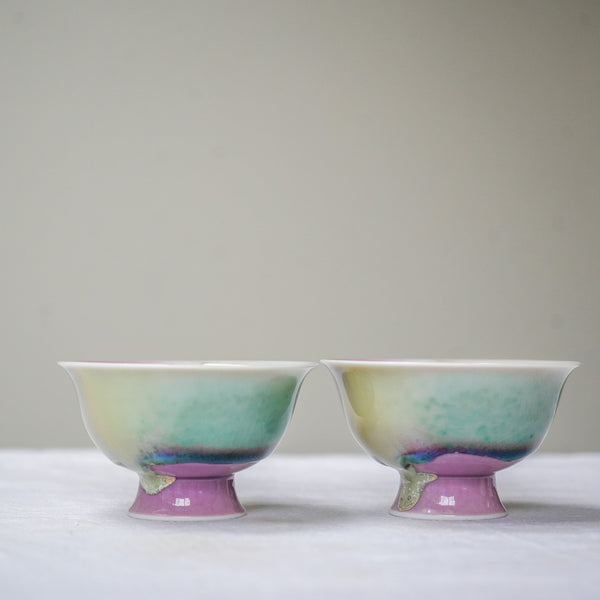 Watercolor 'Aurora Mist' Tea cups 65ml Teaware- Cha Moods