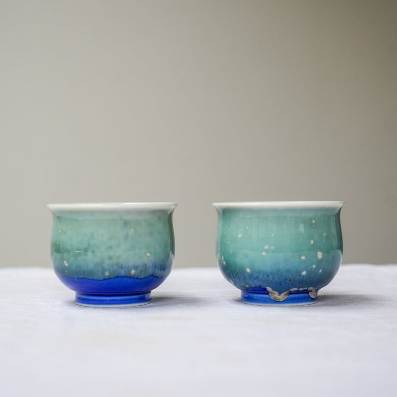Watercolor Azure Mist' Tea cups 65ml Teaware- Cha Moods