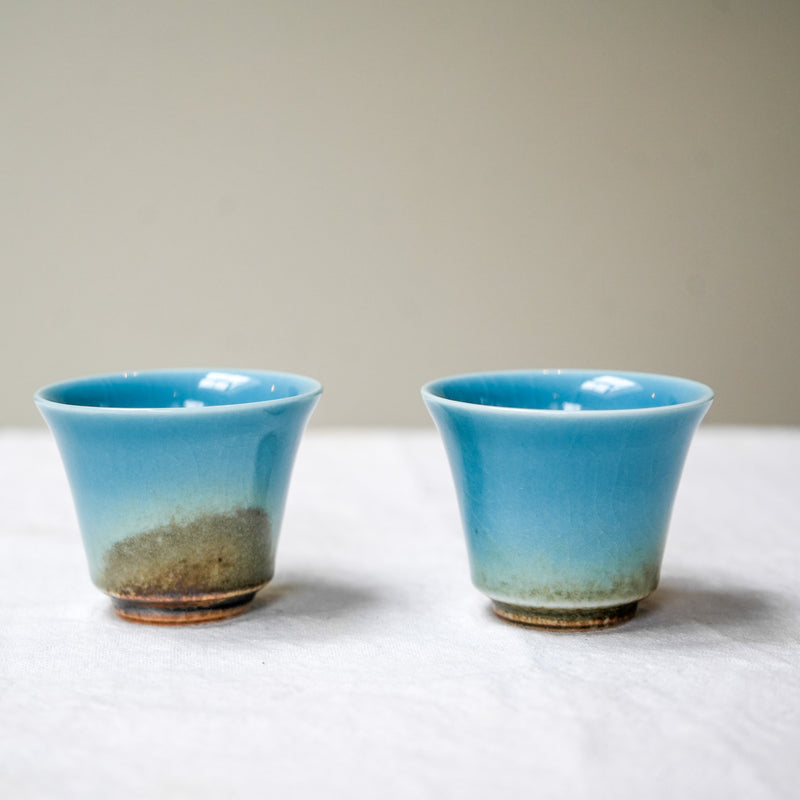 Watercolor 'Blue Earth' Parabola Belly Tea cups 40ml  Teaware- Cha Moods