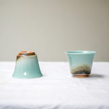 Watercolor 'Blue Lagoon' Parabola Belly Tea Cups 40ml  Teaware- Cha Moods