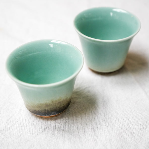 Watercolor 'Blue Lagoon' Parabola Belly Tea Cups 40ml  Teaware- Cha Moods