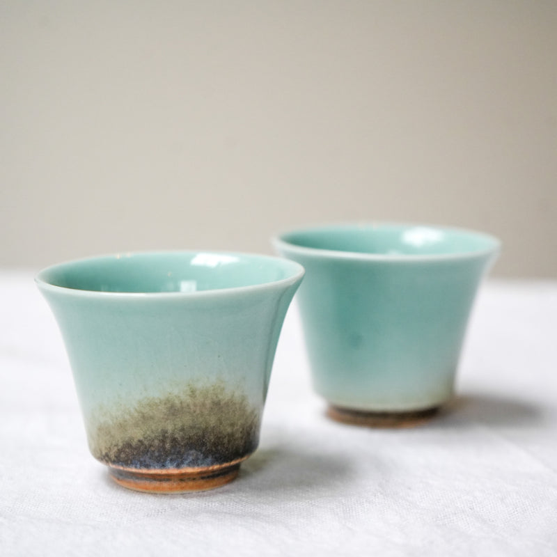 Watercolor 'Blue Lagoon' Parabola Belly Tea Cups 40ml  Teaware- Cha Moods