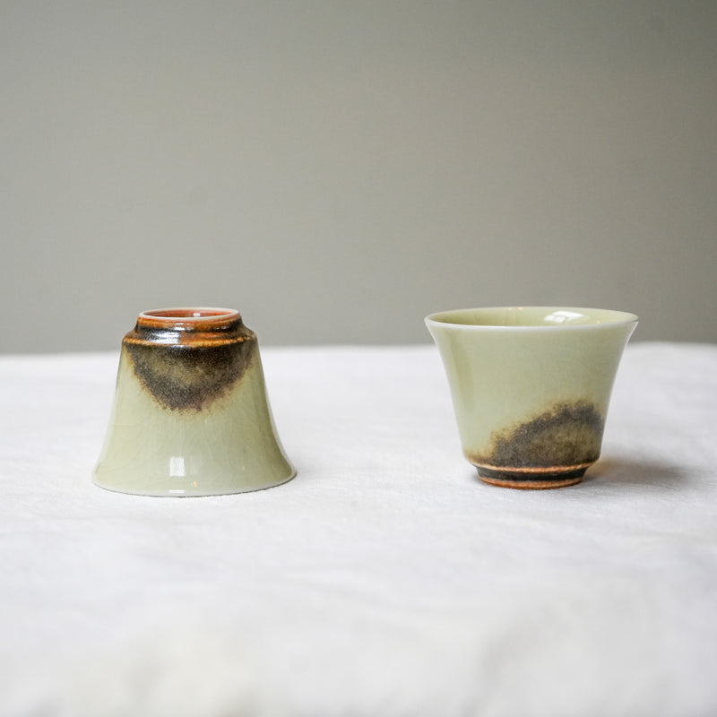 Watercolor Sand Earth' Parabola Belly Tea cups 40 theeservies Cha Moods